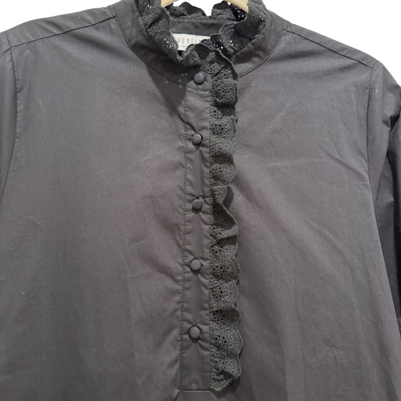 Hunter Bell Carter Mini Dress Lace Cotton Poplin Preppy Dark Academia Black Sz S - Picture 7 of 15